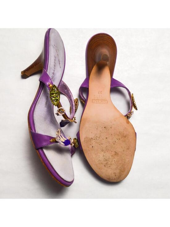 Giuseppe Zanotti Italian Vintage Floral Purple Sandal Heels